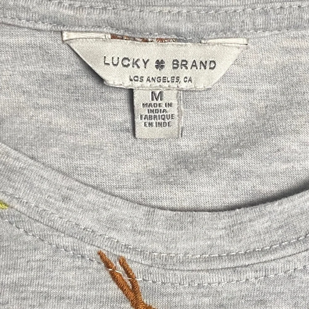 Lucky Brand Allover Embroidered Floral Tee- Heather Gray- Medium - Picture 11 of 13
